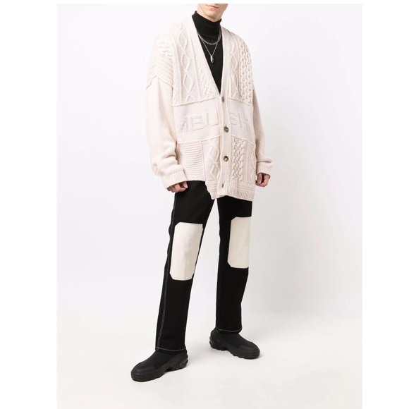 AMBUSH Patchwork Knit Logo Cardigan / Small / Birch Oversized Logo Mens - Picture 2 of 14
